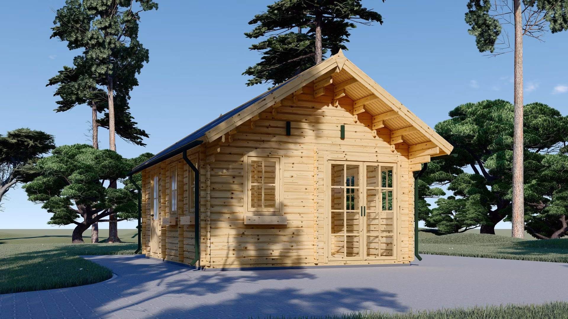 Dřevěná chatka SCOOT 4,5 x 6 m 27 m2 + 9 m2 (44 mm)