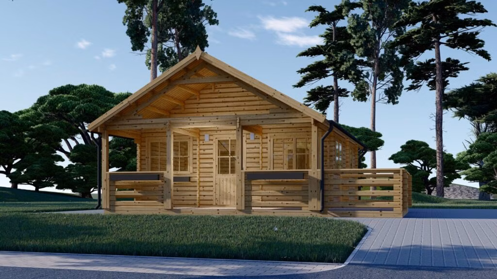 Dřevěná chatka s podkrovím ANGERS (44 mm) 36 m2 + 19 m2 terasa