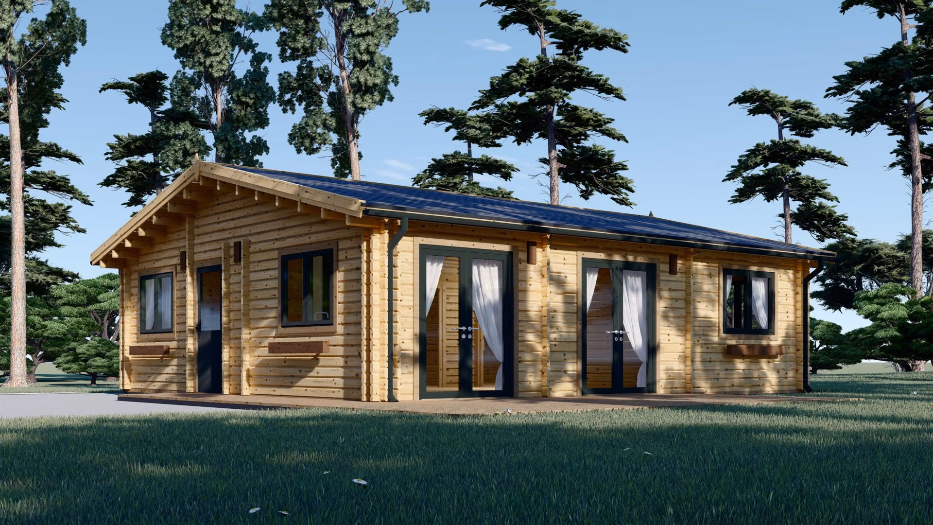 Obytná dřevěná chata ALICA 9m x 8m 72 m² (44+44mm RT2012)