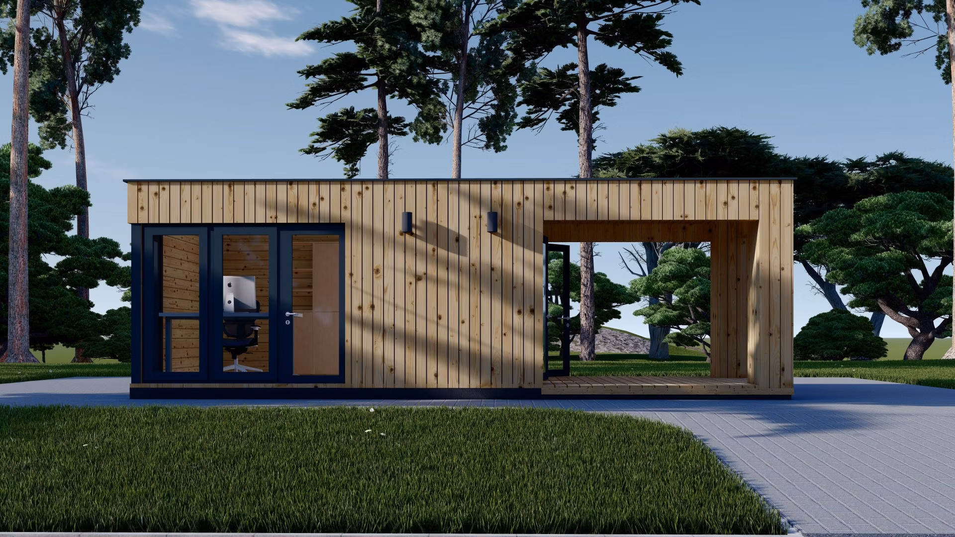 Záhradný domček PREMIUM s terasou (34mm + obklad), 5x3 m, 15 m² + 9 m²