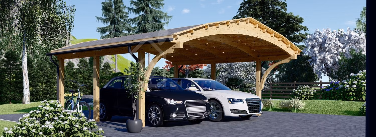 Dvojitý drevený prístrešok na auto BETSY DUO, 6,15x6 m