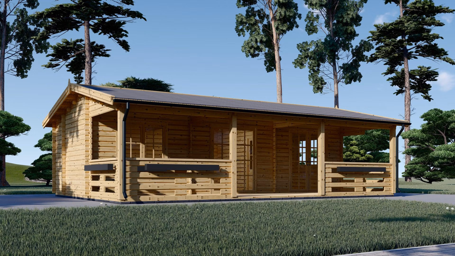 Drevená chata s terasou AMELIA (66 mm), 32 m² + 20 m²