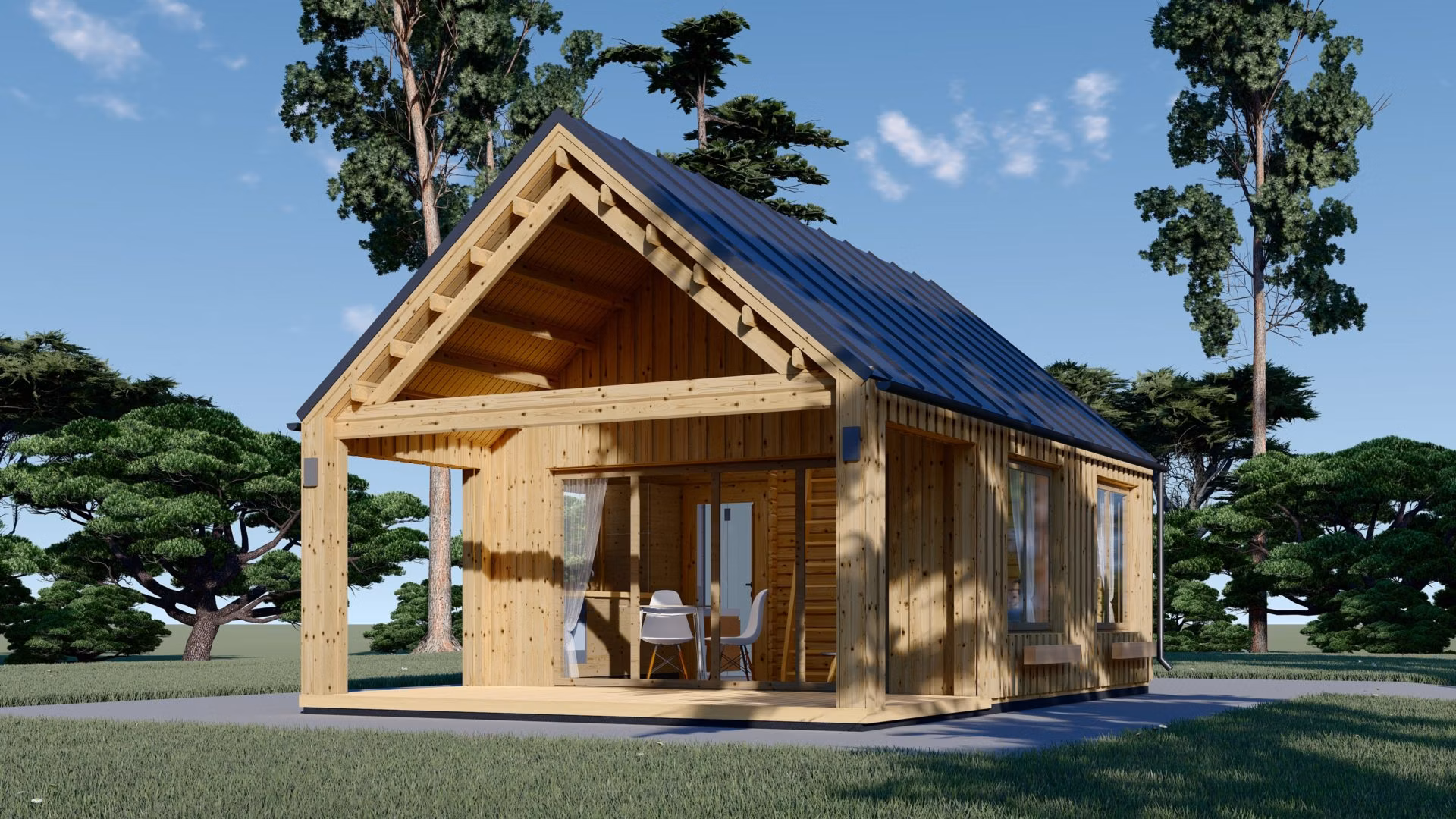 Drevená chata AGATA (44 mm + obklad), 39 m²