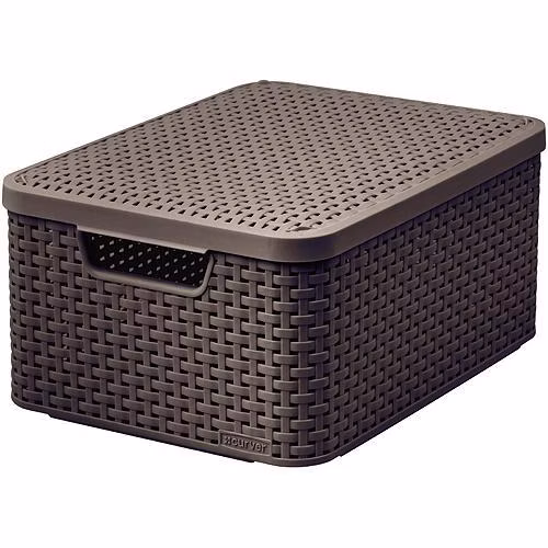 Košík s vekom Curver® STYLE2 LID M, tmavohnedý, 38x29x17 cm