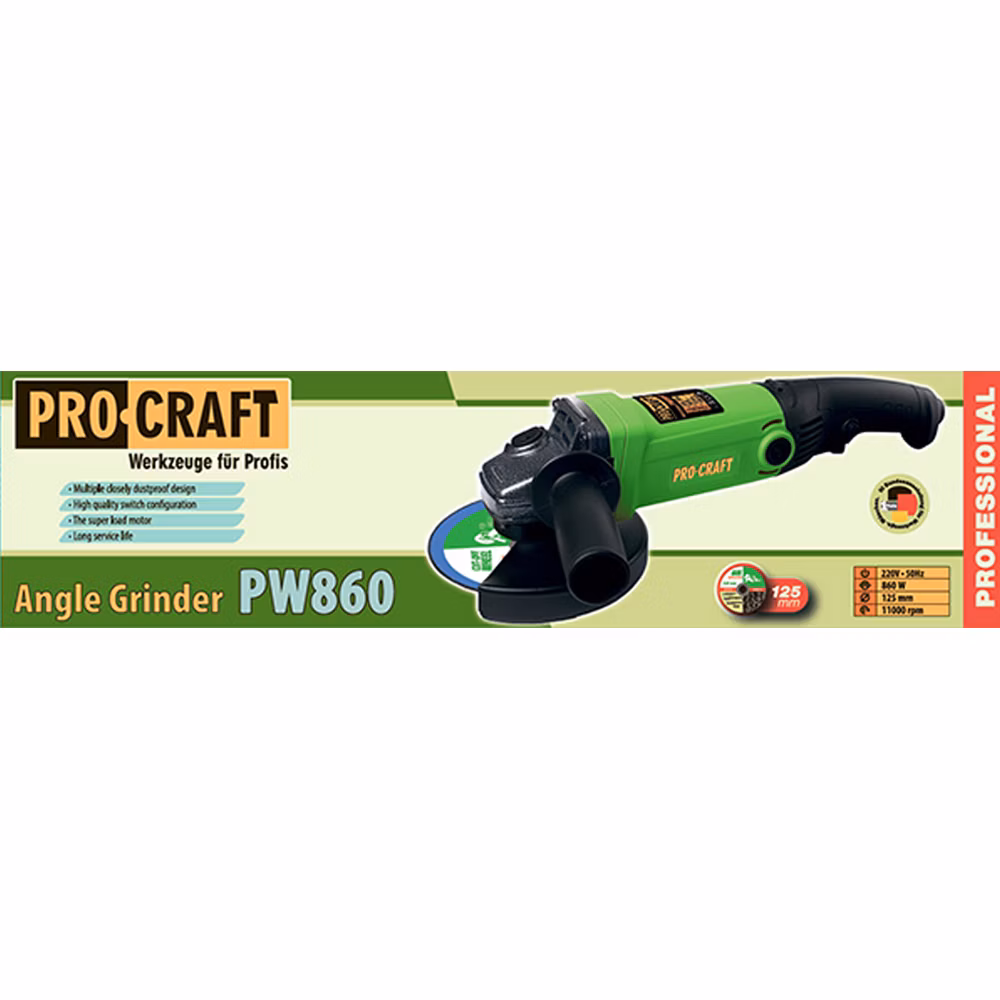 Uhlová brúska Procraft PW1200, 125 mm | PW1200