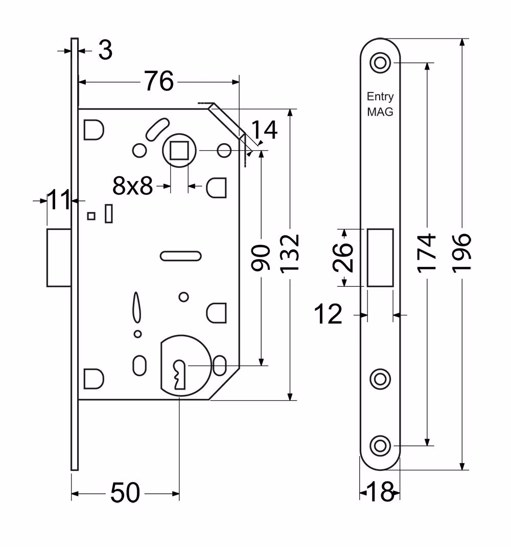 Magnetický zámek pro dřevěné interiérové dveře. RICHTER EN.M01.BB.90.50.18.CHM.PL