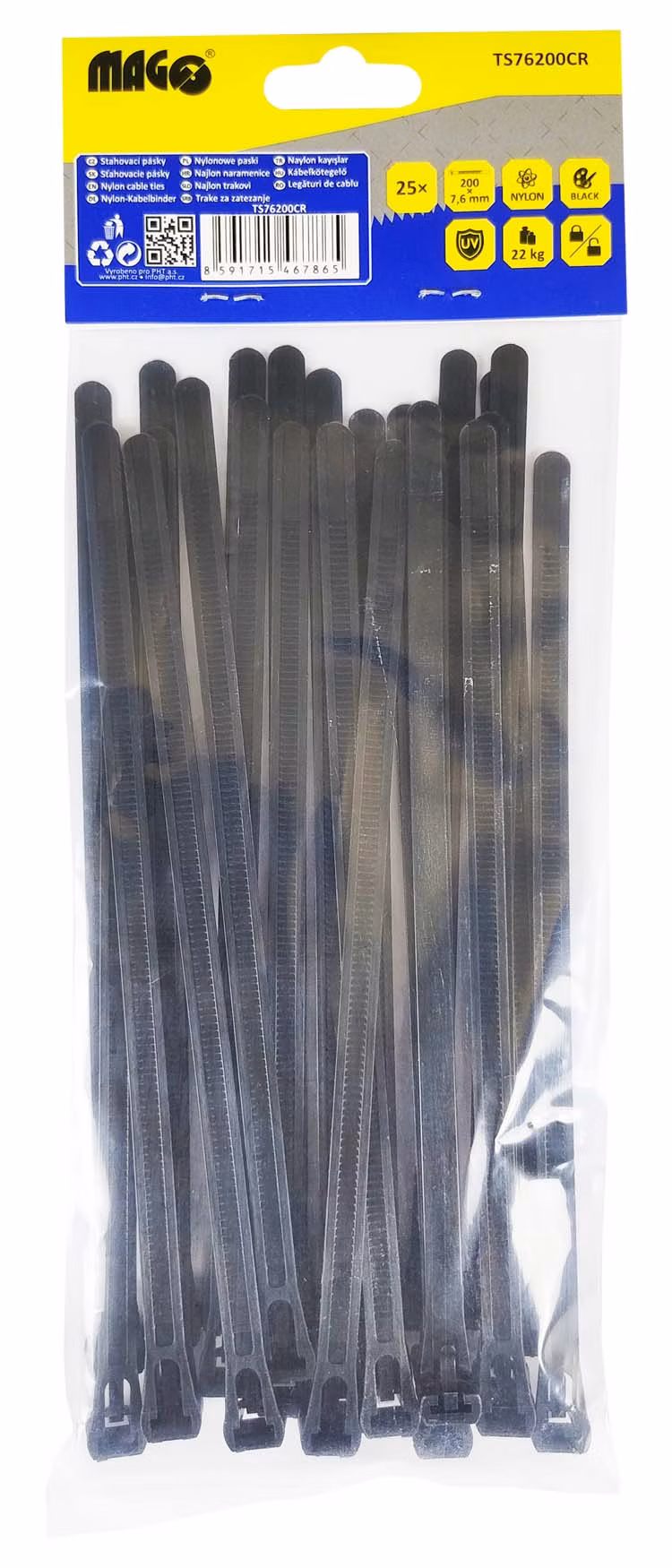 Sťahovacie pásky 7,6x200mm čierne rozopínacie - 25 ks