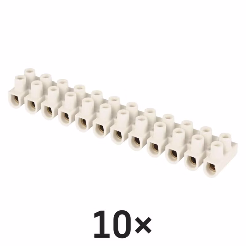Skrutková svorkovnica 12× 6–10 mm2, 450 V, biela, 10 ks