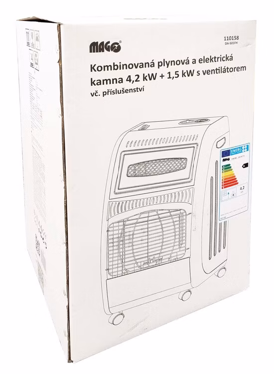 Plynové a elektrické kachle skladacie MAGG 4,2 kW + 1,5 kW s ventilátorom