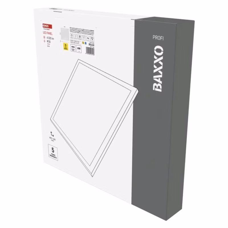 LED panel BAXXO 60×60, štvorcový prisazeny biely, 36W neutr. biela