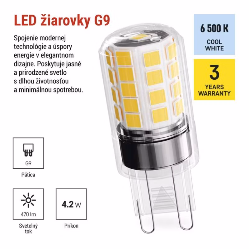 LED žiarovka Classic JC / G9 / 4,2 W (40 W) / 470 lm / Studená biela / 2 ks