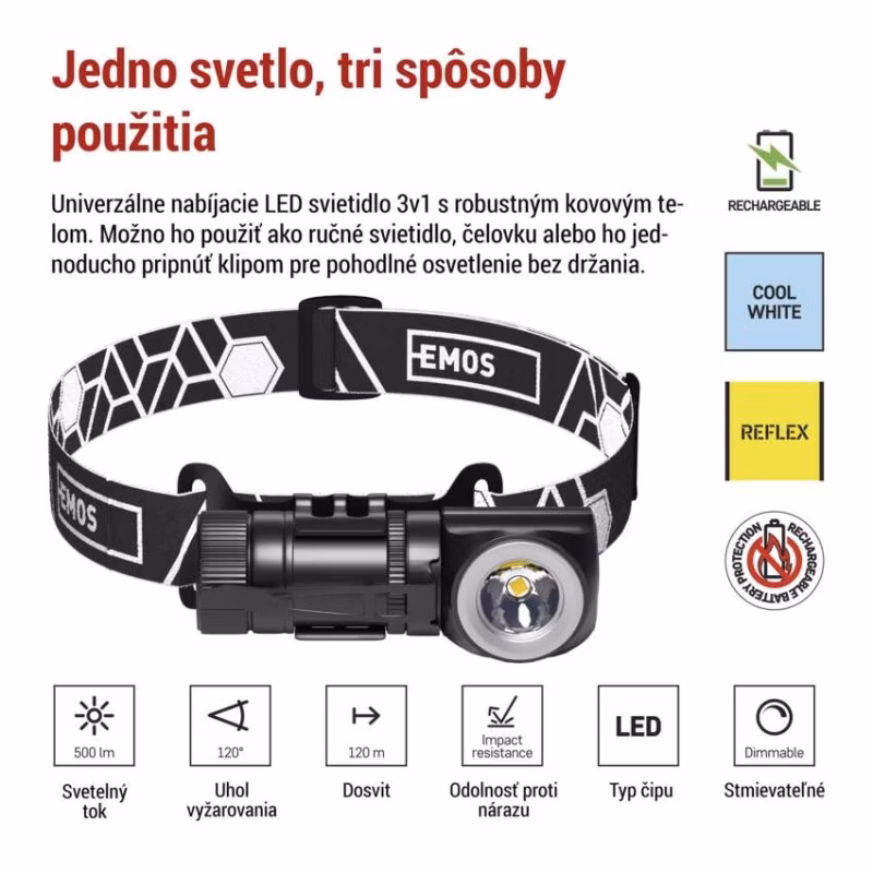 LED nabíjacia čelovka P3544, 500 lm, Li-Ion 800 mAh