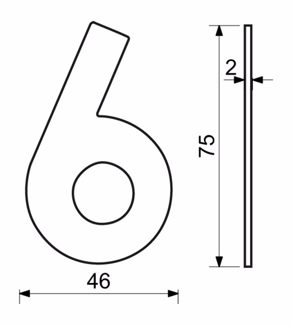 Nerezové číslo v plochém „2D“ provedení RICHTER RN.75L.6.CE