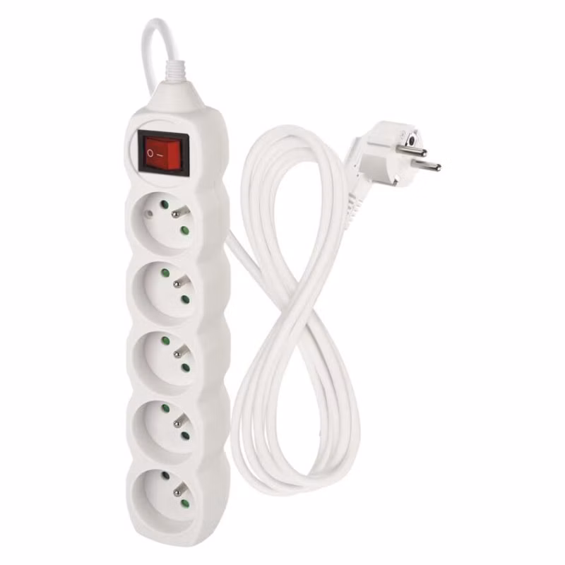Predlžovací kábel 2 m / 5 zásuviek / s vypínačom / biely / PVC / 1 mm2