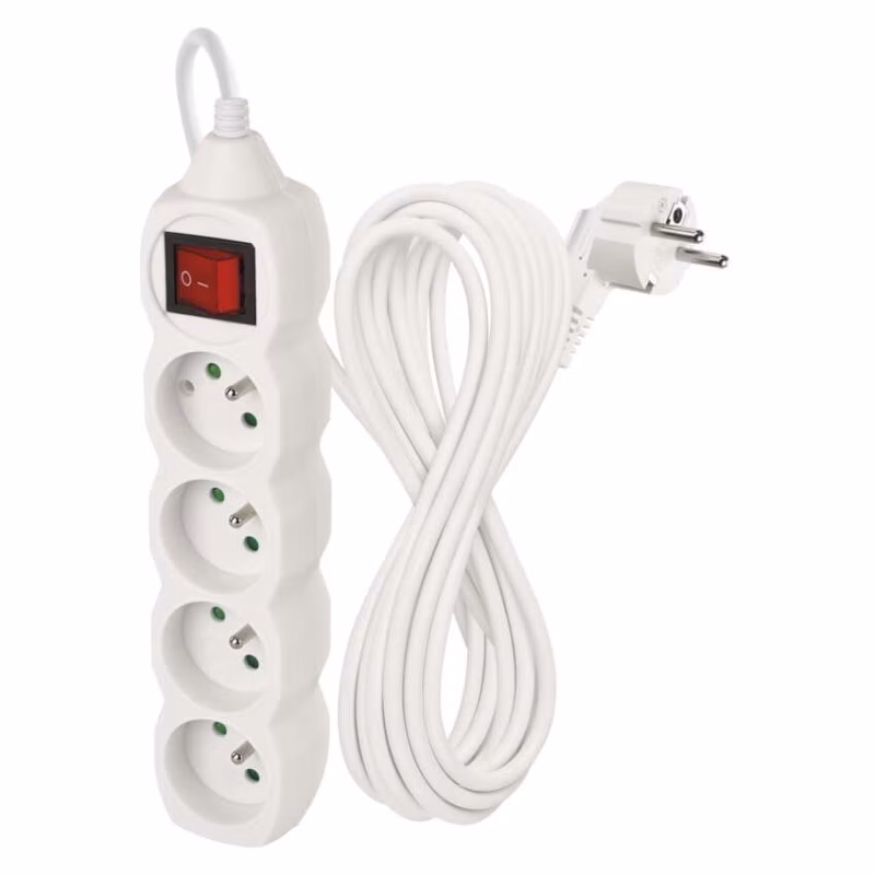 Predlžovací kábel 7 m / 4 zásuvky / s vypínačom / biely / PVC / 1 mm2