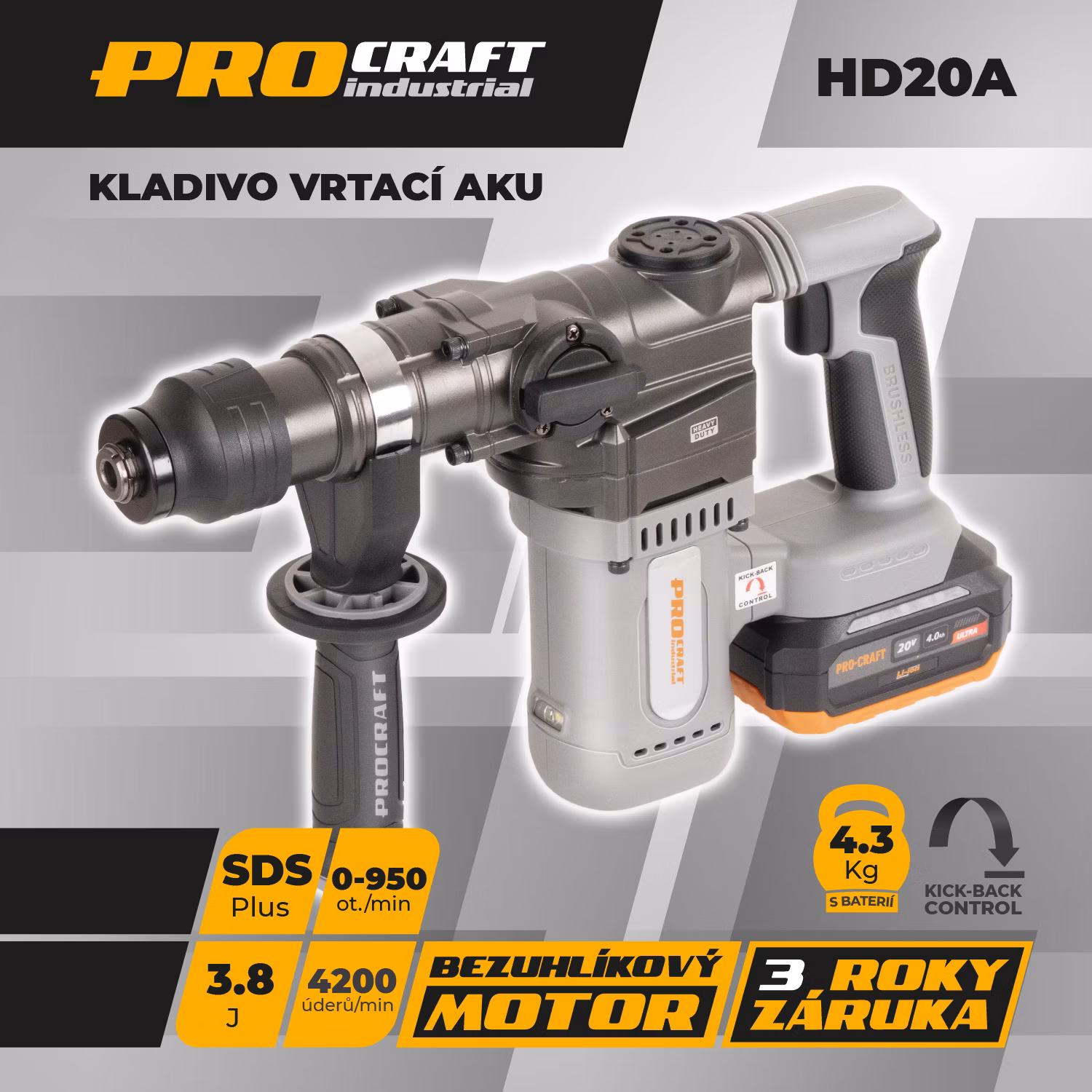 Akumulátorové vŕtacie kladivo Procraft Industrial HD20A | HD20A