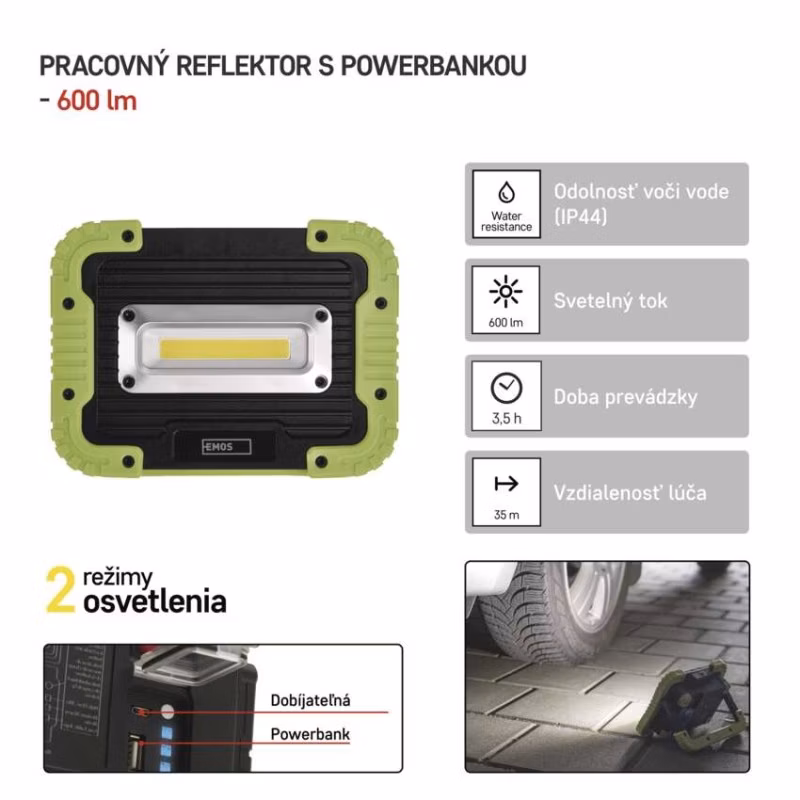 COB LED nabíjací pracovný reflektor P4534, 600 lm, 3000 mAh