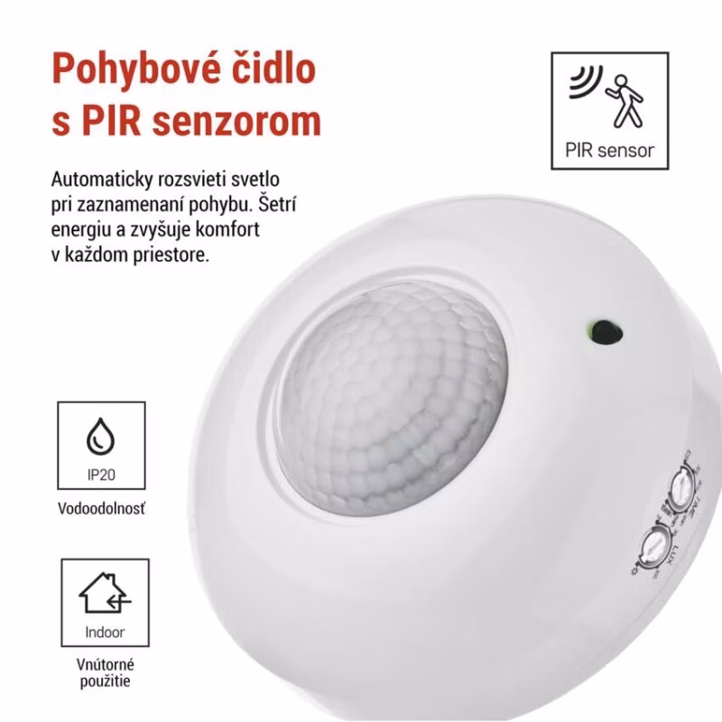PIR senzor (pohybové čidlo) IP20 1200W, biely