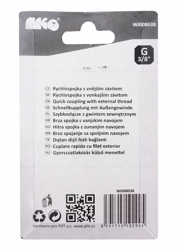 Rýchlospojka s vonkajším závitom G 3/8 "
