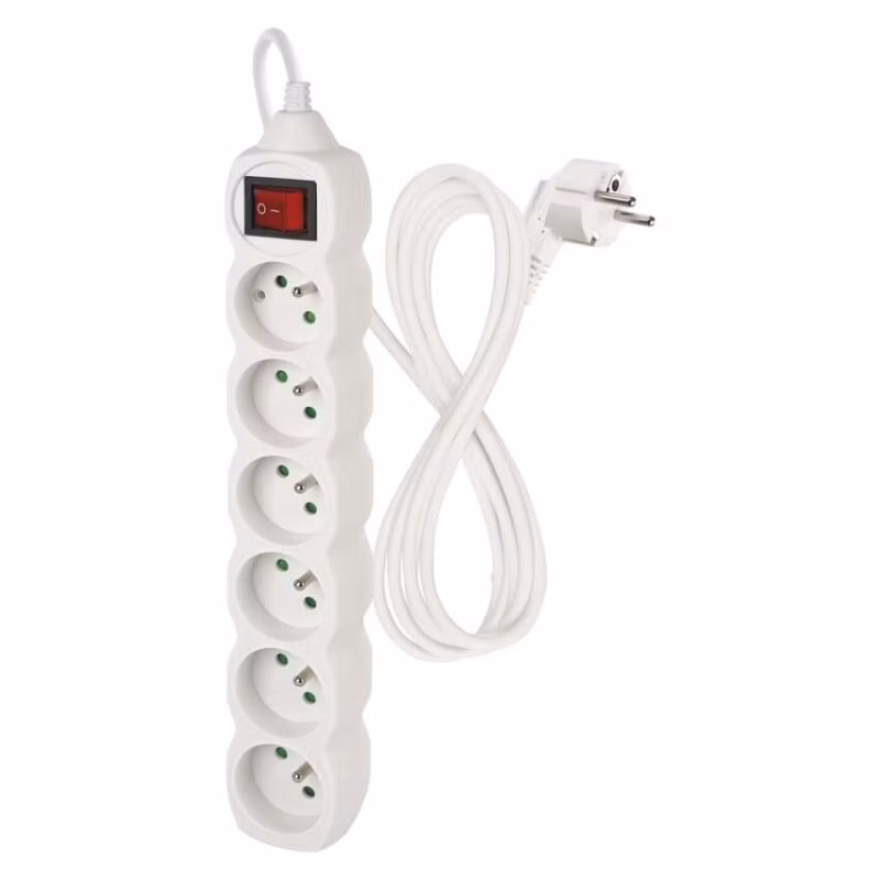 Predlžovací kábel 2 m / 6 zásuviek / s vypínačom / biely / PVC / 1 mm2
