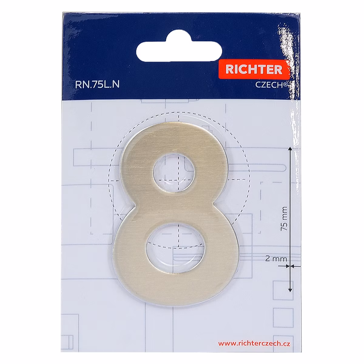 Nerezové číslo v plochém „2D“ provedení RICHTER RN.75L.8.N