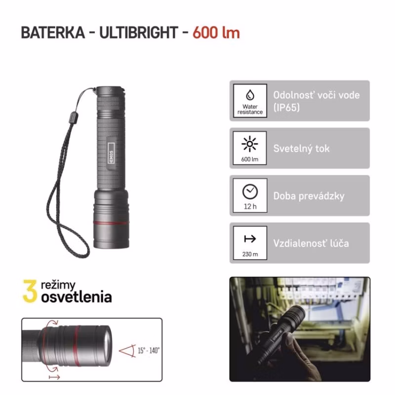 CREE LED nabíjacie kovové svietidlo Ultibright 80, 600lm