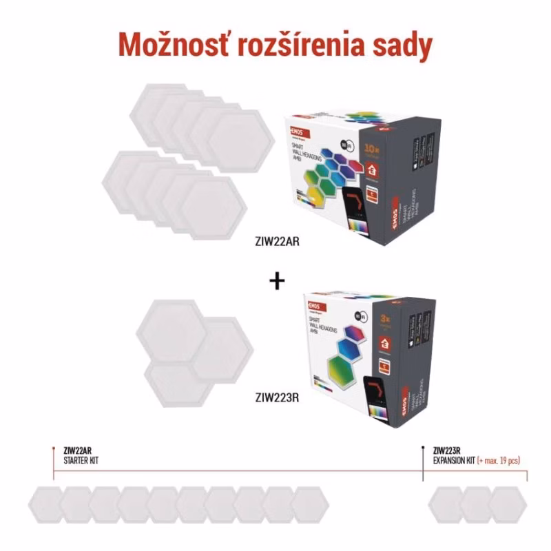 GoSmart LED svietidlo Hexagon, rozširujúca sada, 3 časti, 1,8W, RGBIC stmievateľné, WiFi