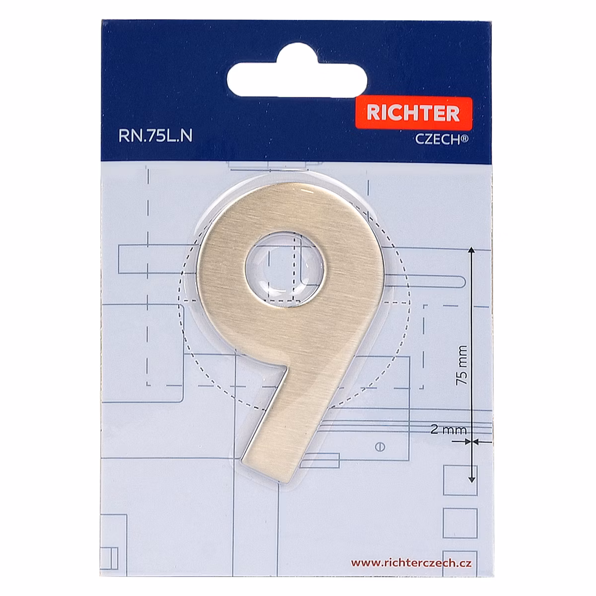 Nerezové číslo v plochém „2D“ provedení RICHTER RN.75L.9.N