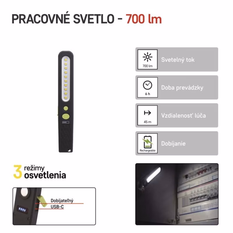 SMD LED + LED nabíj. svietidlo P4538, 700 lm, 1200 mAh