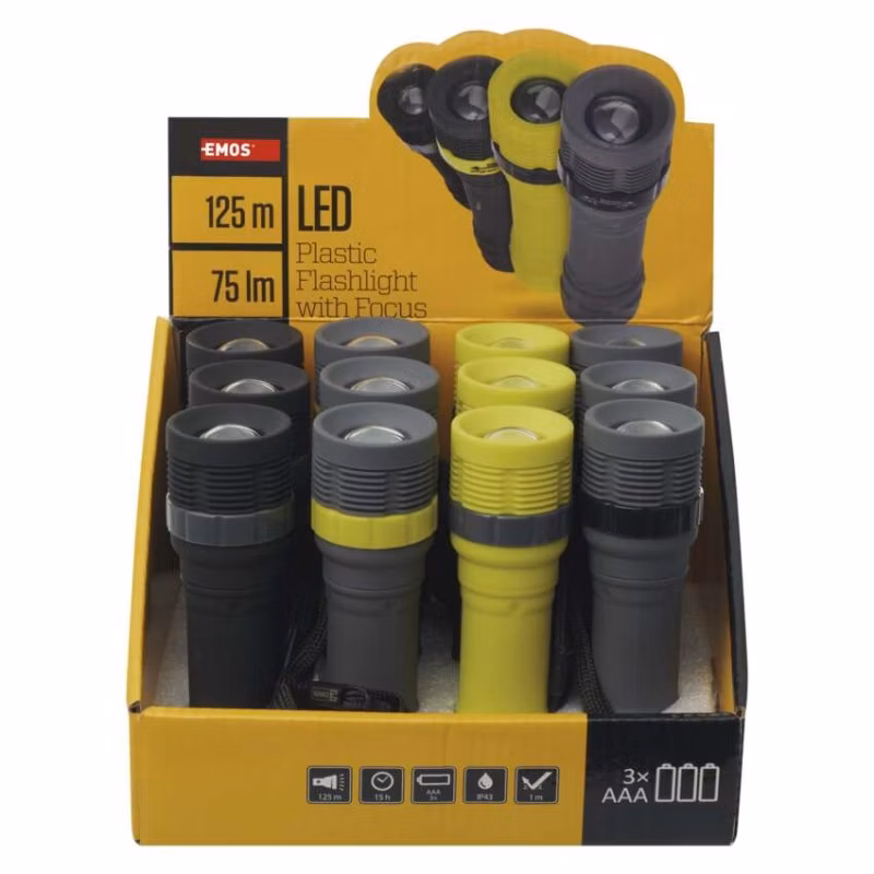 LED ručné svietidlo P4703, 75 lm, 3× AAA, fokus, 12 ks, display box
