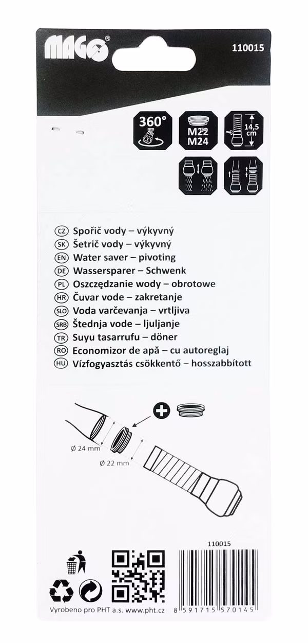 Šetrič vody výkyvný 360 ° s predĺžením vrátane redukcie