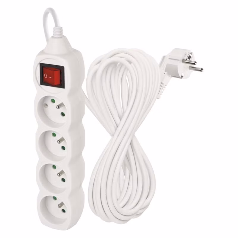 Predlžovací kábel 10 m / 4 zásuvky / s vypínačom / biely / PVC / 1,5 mm2