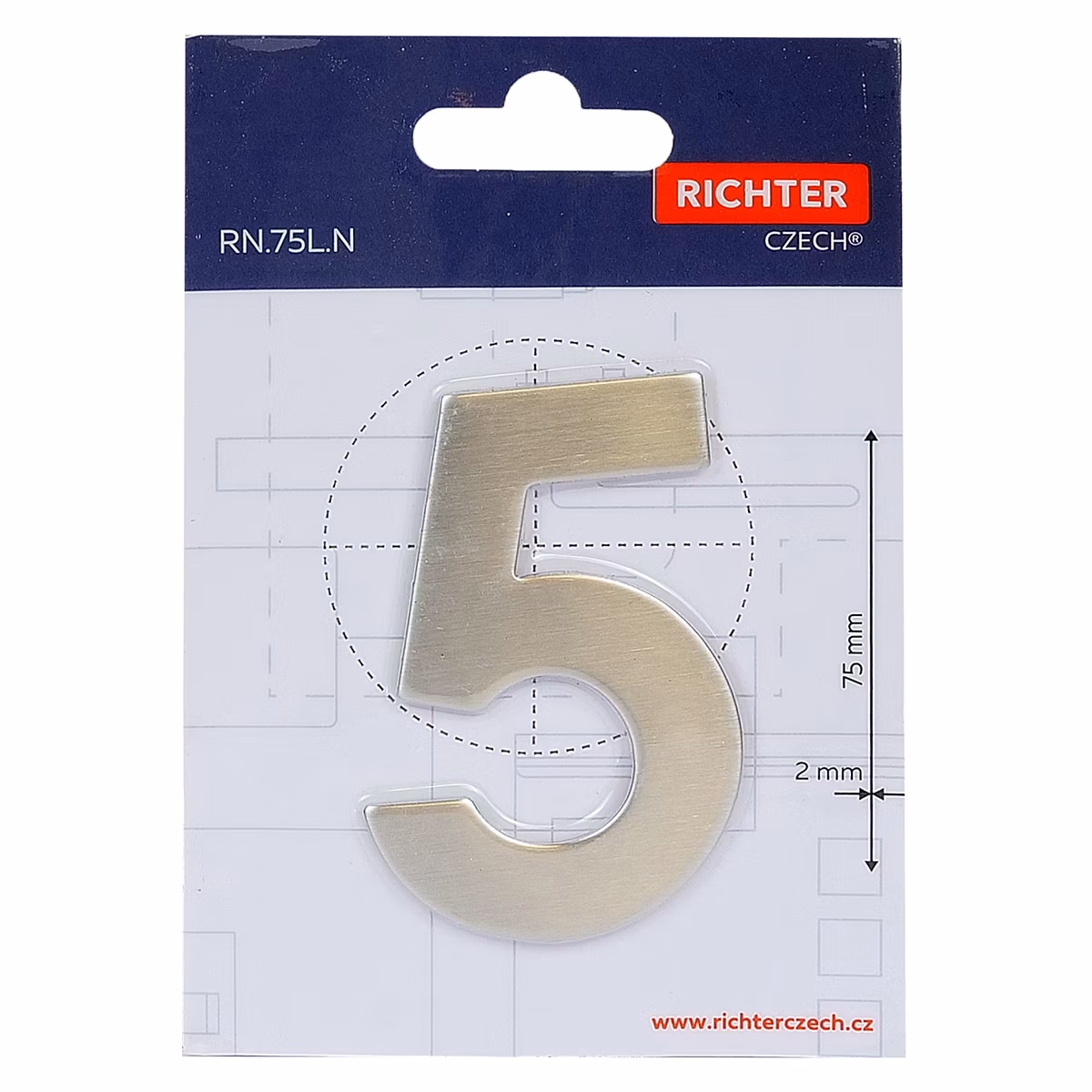 Nerezové číslo v plochém „2D“ provedení RICHTER RN.75L.5.N