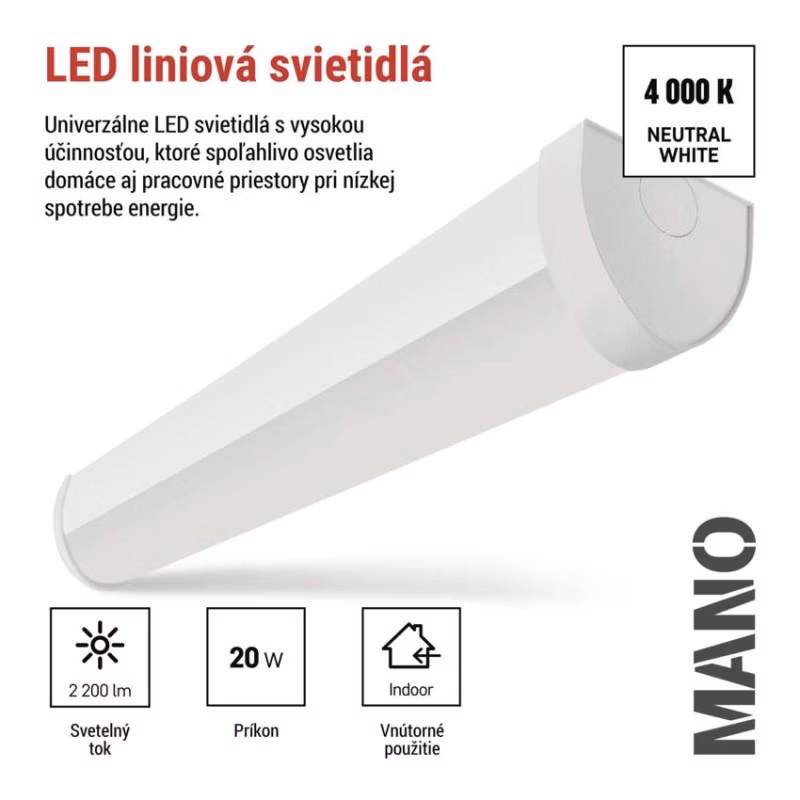 LED lineárne svietidlo MANO 20W, neutrálna biela