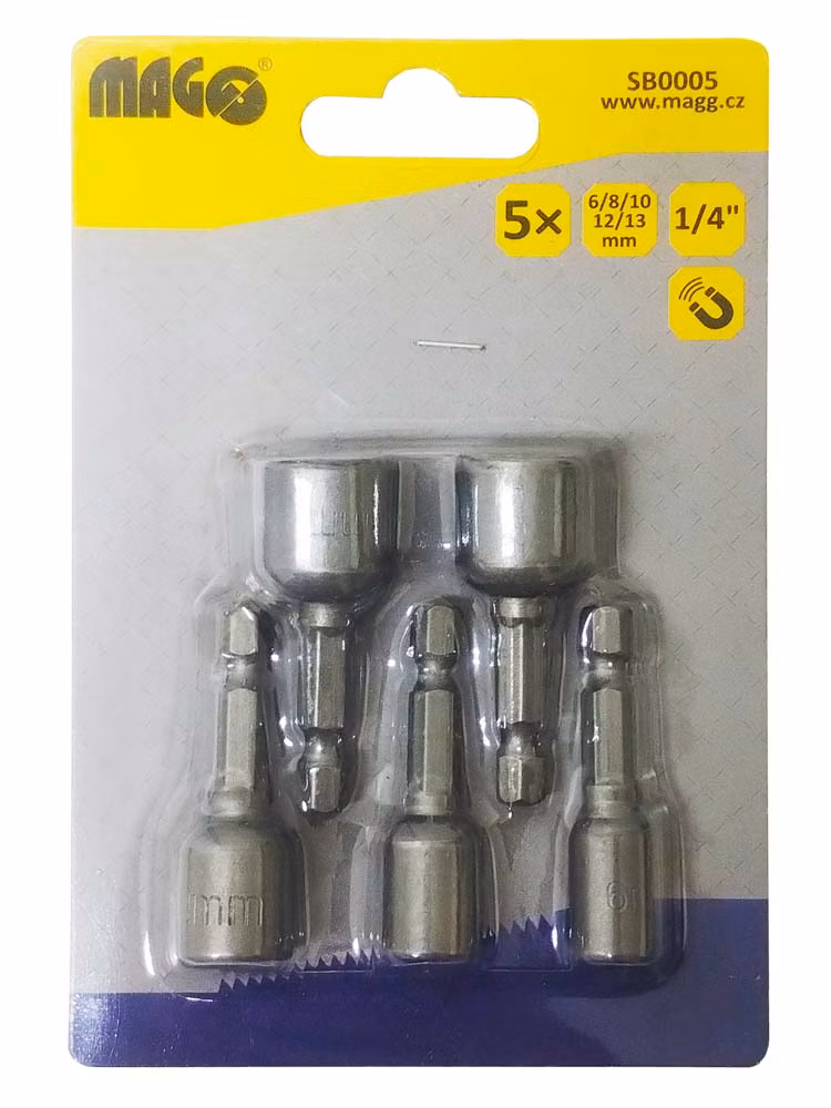 Sada uťahovacích hlavíc 1/4" s magnetom - 5 ks (6;8;10;12;13mm)