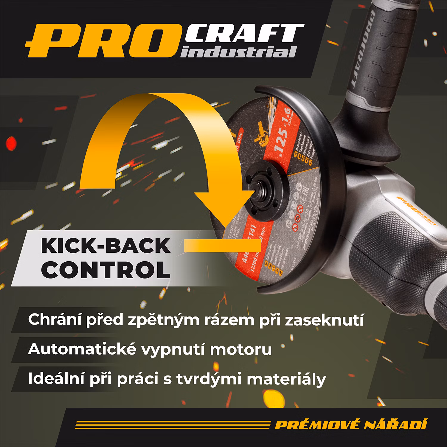 Aku brúska Procraft Industrial AG125A-1B-F (Taška) | AG125A-1B-F
