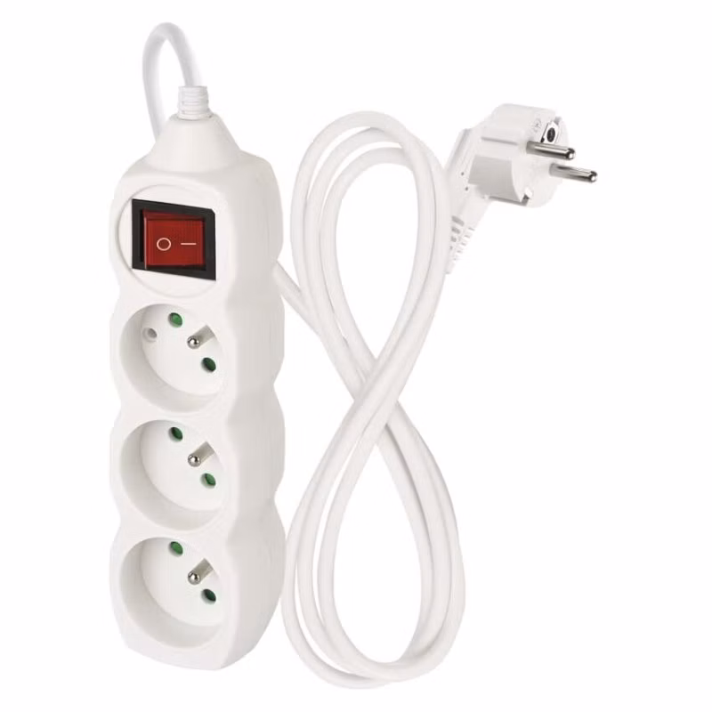 Predlžovací kábel 1,5 m / 3 zásuvky / s vypínačom / biely / PVC / 1 mm2