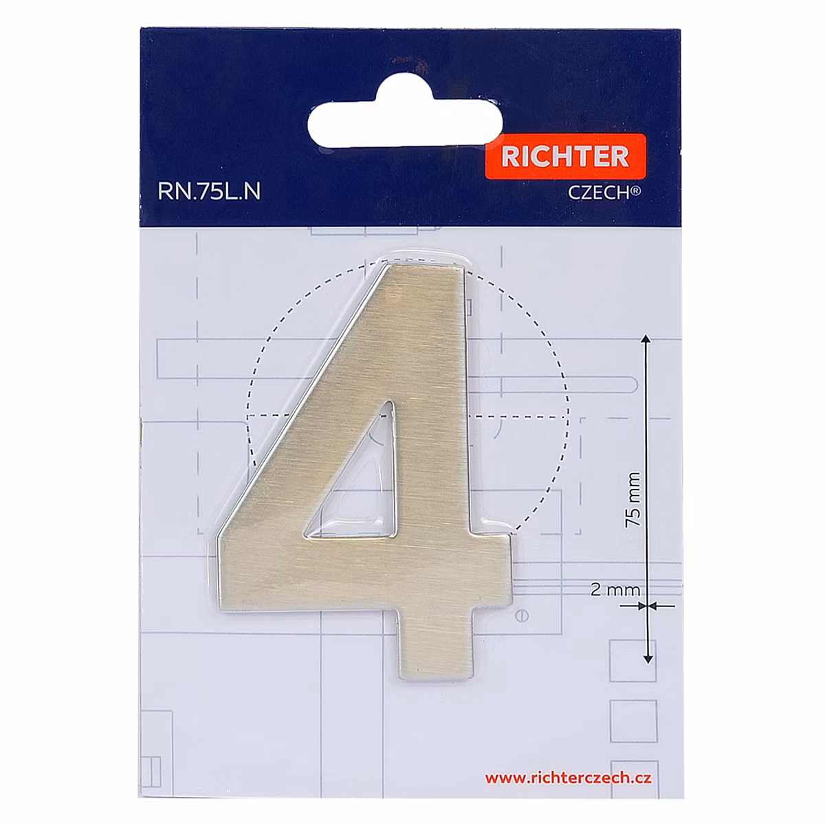 Nerezové číslo v plochém „2D“ provedení RICHTER RN.75L.4.N