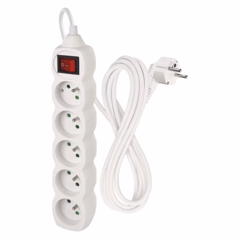 Predlžovací kábel 3 m / 5 zásuviek / s vypínačom / biely / PVC / 1,5 mm2