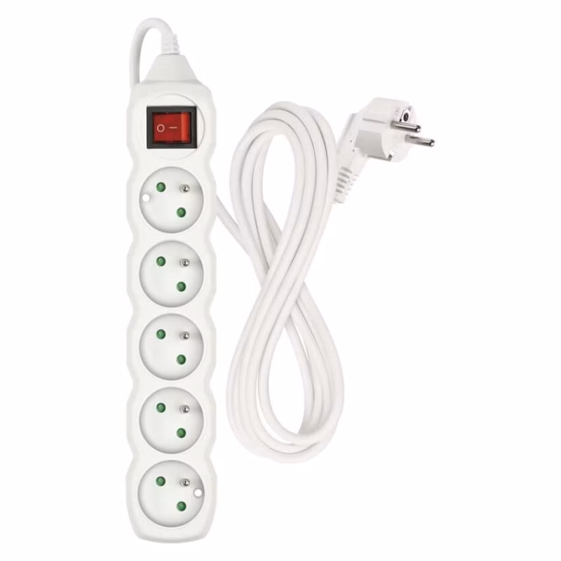 Predlžovací kábel 3 m / 5 zásuviek / s vypínačom / biely / PVC / 1 mm2