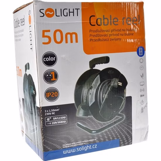 SOLIGHT - Predlžovací kábel 3x1,5mm bubon 50m, 1x zásuvka