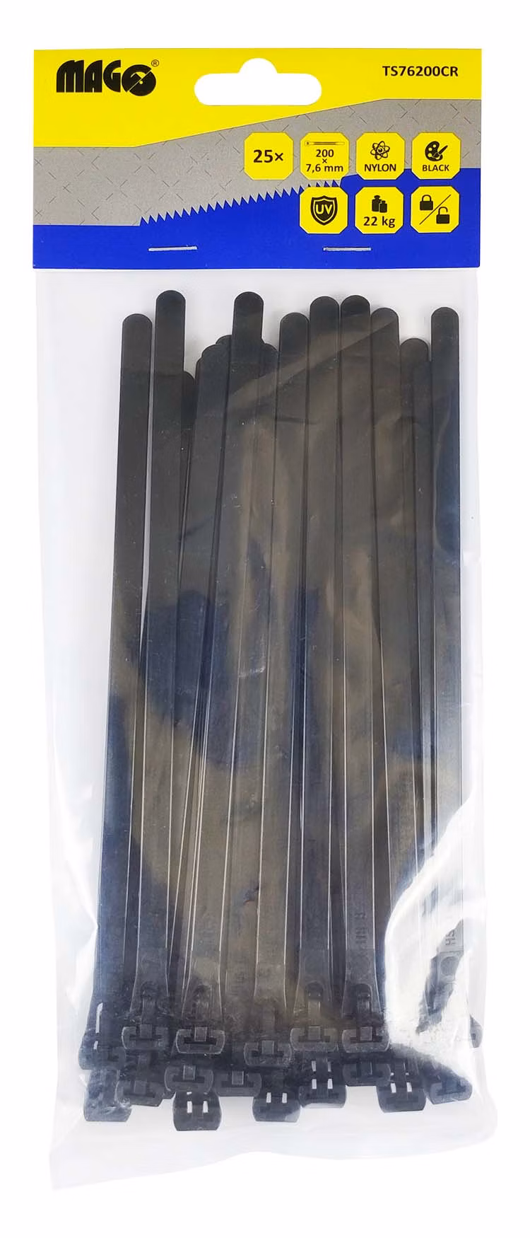 Sťahovacie pásky 7,6x200mm čierne rozopínacie - 25 ks