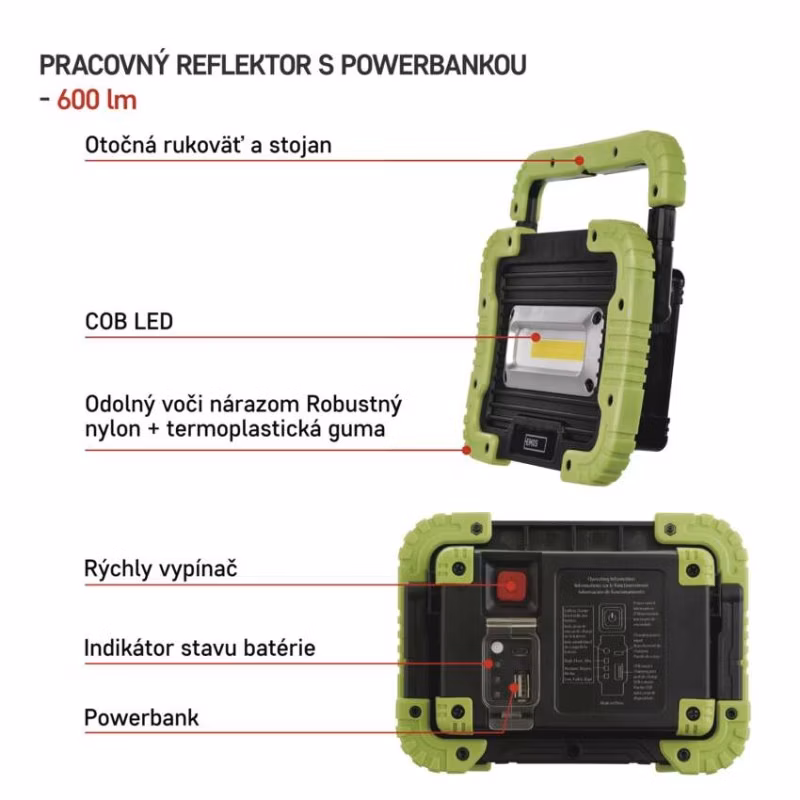 COB LED nabíjací pracovný reflektor P4534, 600 lm, 3000 mAh