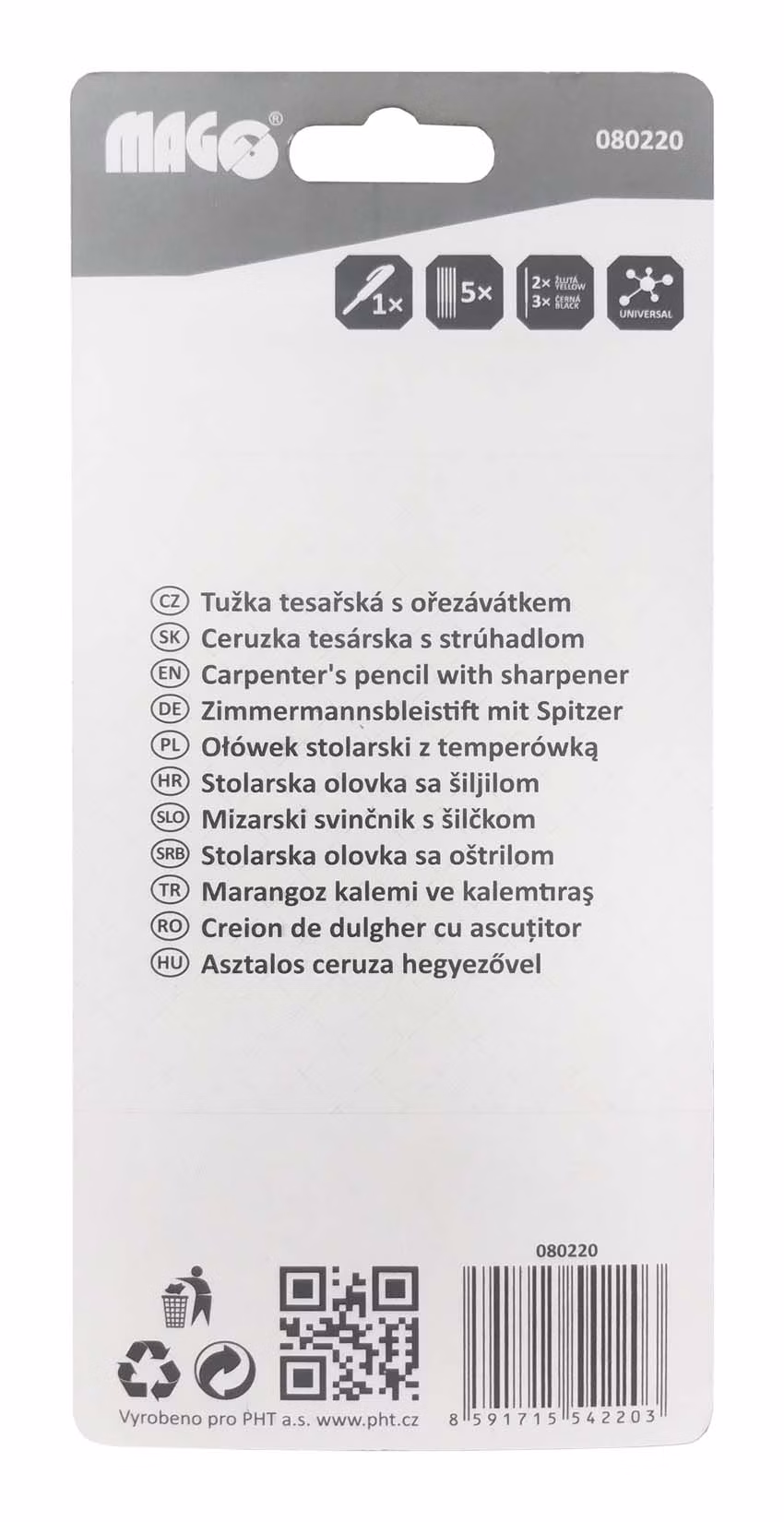 Ceruzka tesárska s strúhadlom - šedá a žltá tuha 2,8 mm