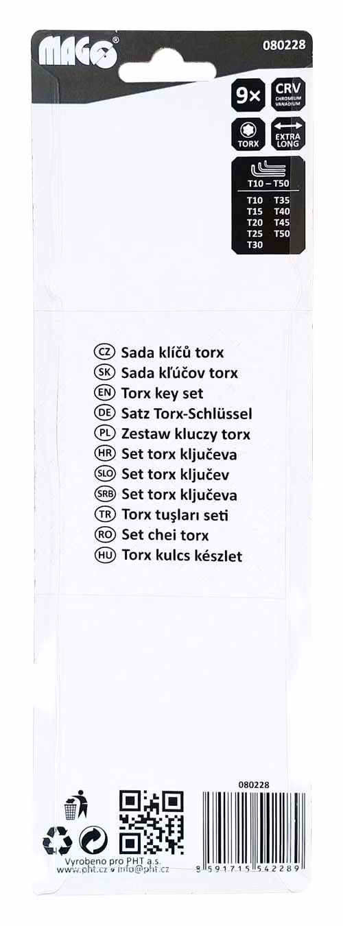 Sada TORX kľúčov (predĺžené) T10 - T50 - 9 ks