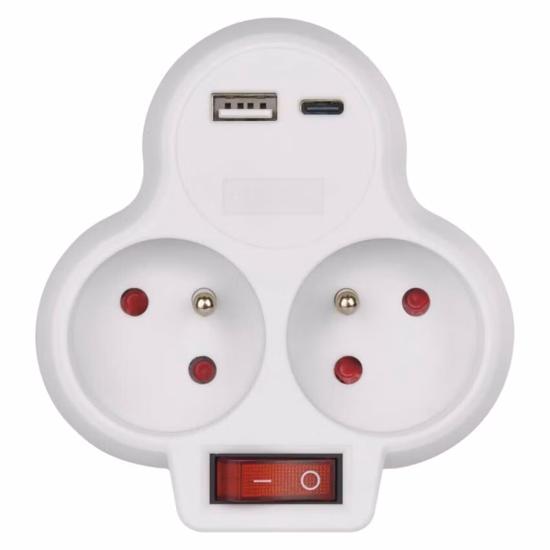 Rozbočovacia zásuvka 2×, vyp., 1×USB-A+1×USB-C, biela