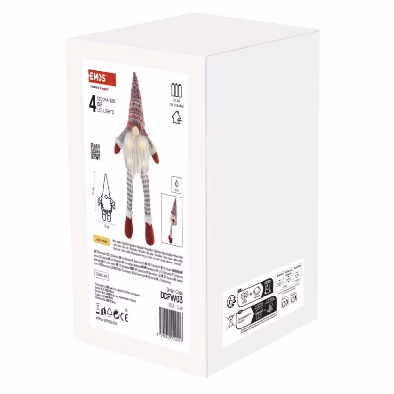 LED vianočný škriatok sediaci, 27 cm, 3× AA, vnút., teplá biela