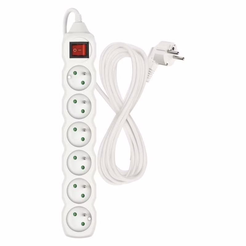 Predlžovací kábel 5 m / 6 zásuviek / s vypínačom / biely / PVC / 1 mm2