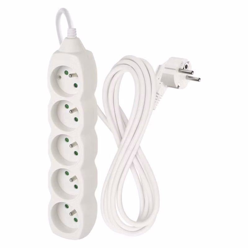 Predlžovací kábel 3 m / 5 zásuviek / biely / PVC / 1 mm2