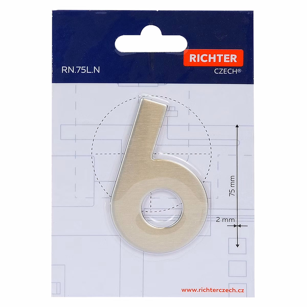 Nerezové číslo v plochém „2D“ provedení RICHTER RN.75L.6.N